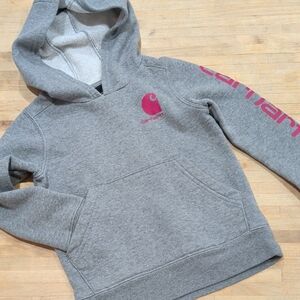 Carhartt Heather Grey Hoodie With Pink Logo Size 4